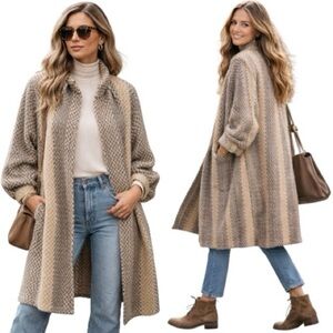 Vintage MJ Seattle Mohair Wool Coat Duster Oversized Long Neutral USA Made Size